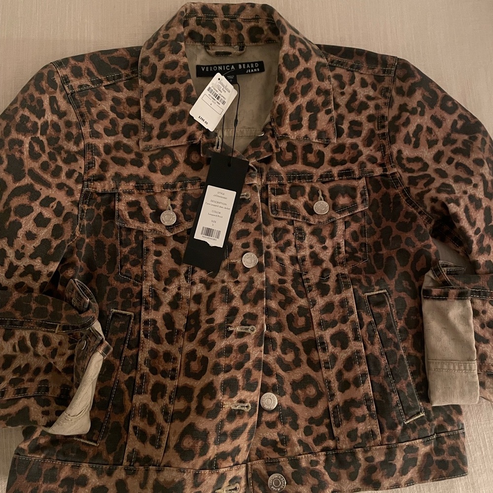 veronica beard jeans leopard/cheetah print denim jacket NWT